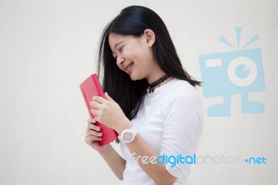 Portrait Of Thai Teen Beautiful Girl Reading Book Stock Photo