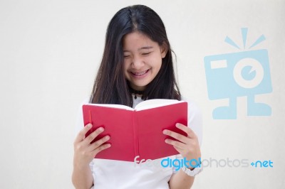 Portrait Of Thai Teen Beautiful Girl Reading Book Stock Photo