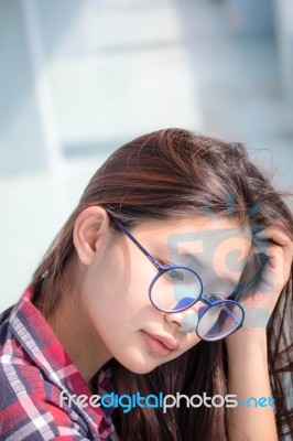 Portrait Of Thai Teen Glasses Beautiful Girl Relax And Smile Stock Photo