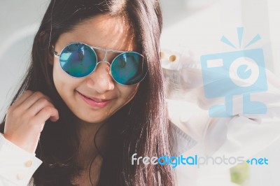 Portrait Of Thai Teen Glasses Beautiful Girl Relax And Smile Stock Photo