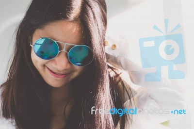 Portrait Of Thai Teen Glasses Beautiful Girl Relax And Smile Stock Photo