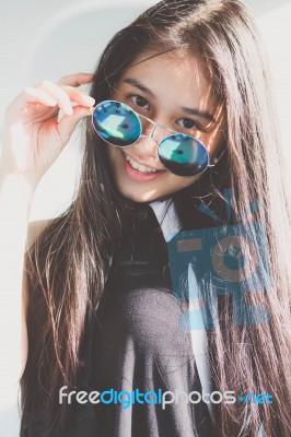 Portrait Of Thai Teen Glasses Beautiful Girl Relax And Smile Stock Photo