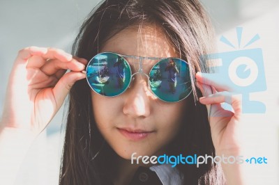 Portrait Of Thai Teen Glasses Beautiful Girl Relax And Smile Stock Photo