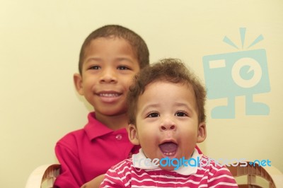 Portrait Of Two African Brothers.  Focus In The Front Kid Stock Photo