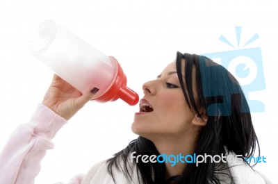 Portrait Of Woman Drinking Water Stock Photo