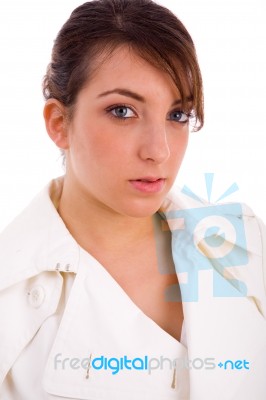 Portrait Of Woman Looking At Camera Stock Photo