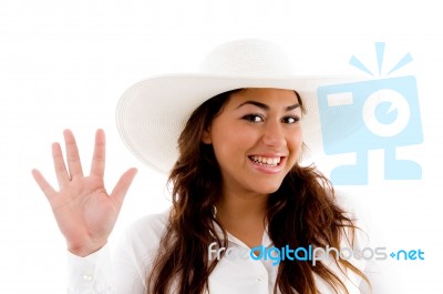 Portrait Of Woman Showing Her Palms Stock Photo