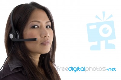 Portrait Of Woman With Headphone Stock Photo