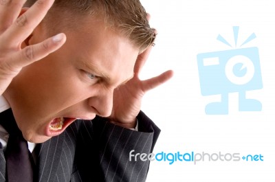 Portrait Of Yelling Businessman Stock Photo