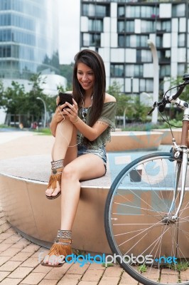 Portrait Of Young Girl In The City Stock Photo