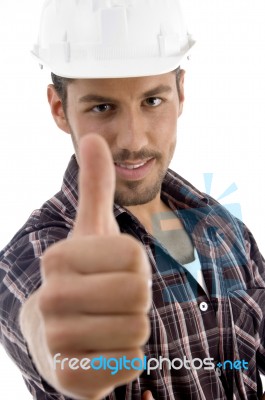 Portrait Of Young Guy Wishing Good Luck Stock Photo