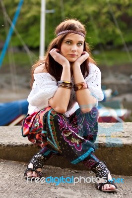 Portrait Of Young Hippie Girl Stock Photo