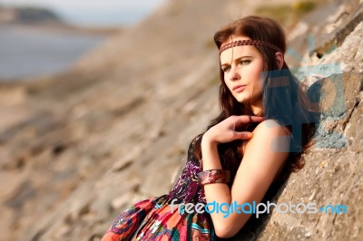 Portrait Of Young Hippie Girl Stock Photo