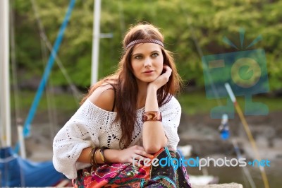 Portrait Of Young Hippie Girl Stock Photo