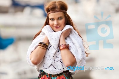 Portrait Of Young Hippie Girl Stock Photo