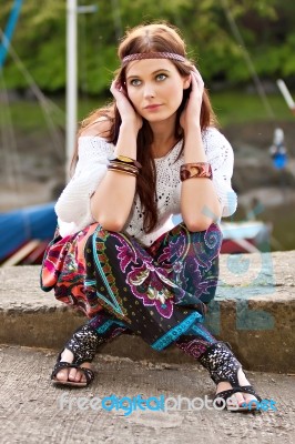 Portrait Of Young Hippie Girl Stock Photo