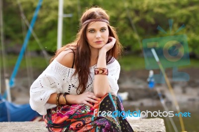 Portrait Of Young Hippie Girl Stock Photo