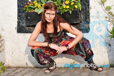 Portrait Of Young Hippie Girl Stock Photo