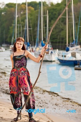 Portrait Of Young Hippie Girl Stock Photo