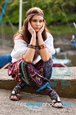 Portrait Of Young Hippie Girl Stock Photo