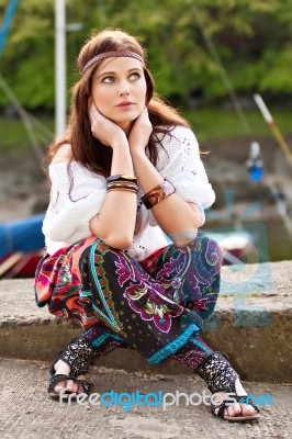 Portrait Of Young Hippie Girl Stock Photo