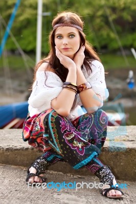 Portrait Of Young Hippie Girl Stock Photo