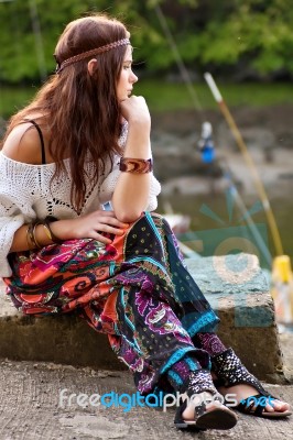 Portrait Of Young Hippie Girl Stock Photo