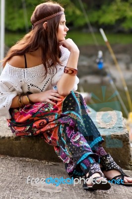 Portrait Of Young Hippie Girl Stock Photo