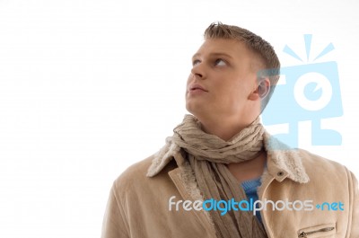 Portrait Of Young Male Looking Upward Stock Photo