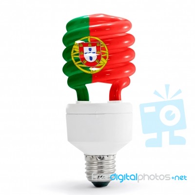 Portugal Flag On Energy Saving Lamp Stock Photo