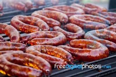 Portuguese Chorizos On A Barbecue Stock Photo