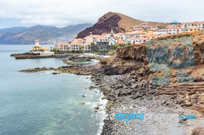 Portuguese Coast With Sea Beach Mountains And Village Stock Photo