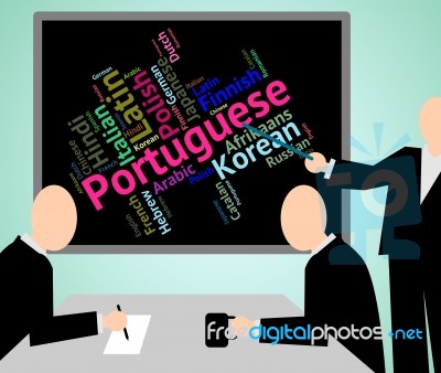 Portuguese Language Represents Speech Translate And Vocabulary Stock Image