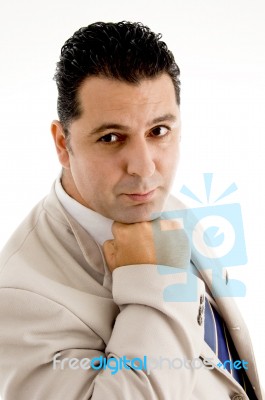 Pose Of Considering Businessman Stock Photo