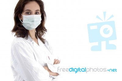 Posing Lady Doctor With Face Mask Stock Photo