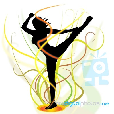 Posing Yoga Shows Disco Exercise And Relaxation Stock Image