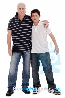 Positive Image Of A Caucasian Boy With His Father Stock Photo