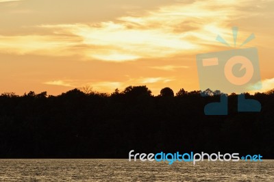 Postcard With An Amazing Sunset On A Lake Stock Photo