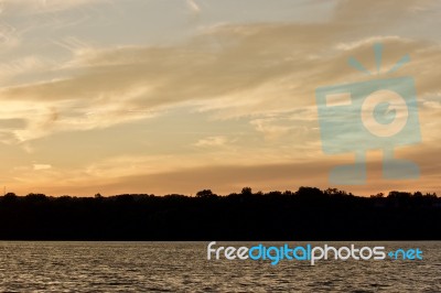 Postcard With An Amazing Sunset On A Lake Stock Photo