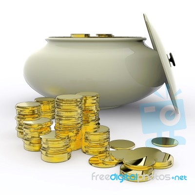 Pot Of Gold Means Money Or Lucky Stock Image