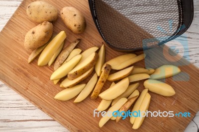 Potato Still Life On Wood Background Flat Lay Stock Photo