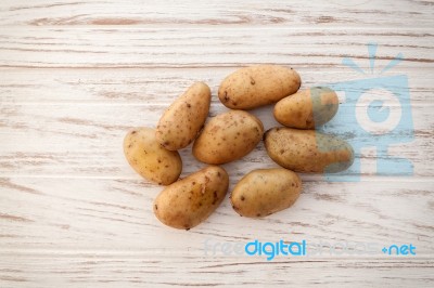 Potato Still Life On Wood Background Flat Lay Stock Photo