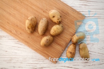 Potato Still Life On Wood Background Flat Lay Stock Photo