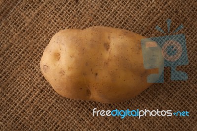 Potato Still Life Sack Background Flat Lay Stock Photo