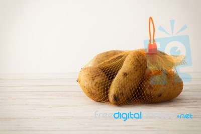 Potato Still Life White Wood Background Stock Photo