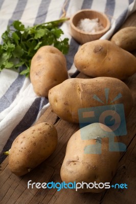 Potato Still Life Wood Black Background Stock Photo