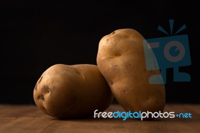 Potato Still Life Wood Black Background Stock Photo