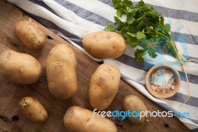 Potato Still Life Wood Black Background Stock Photo