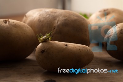 Potato Still Life Wood Black Background Stock Photo