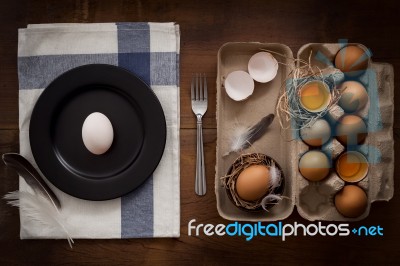 Poultry Eggs Flat Lay Still Life Rustic With Food Stylish Stock Photo